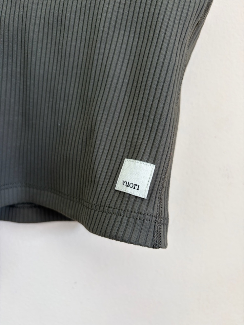 Vuori Ribbed Strappy Crop Top in Army Green - Picture 2 of 4